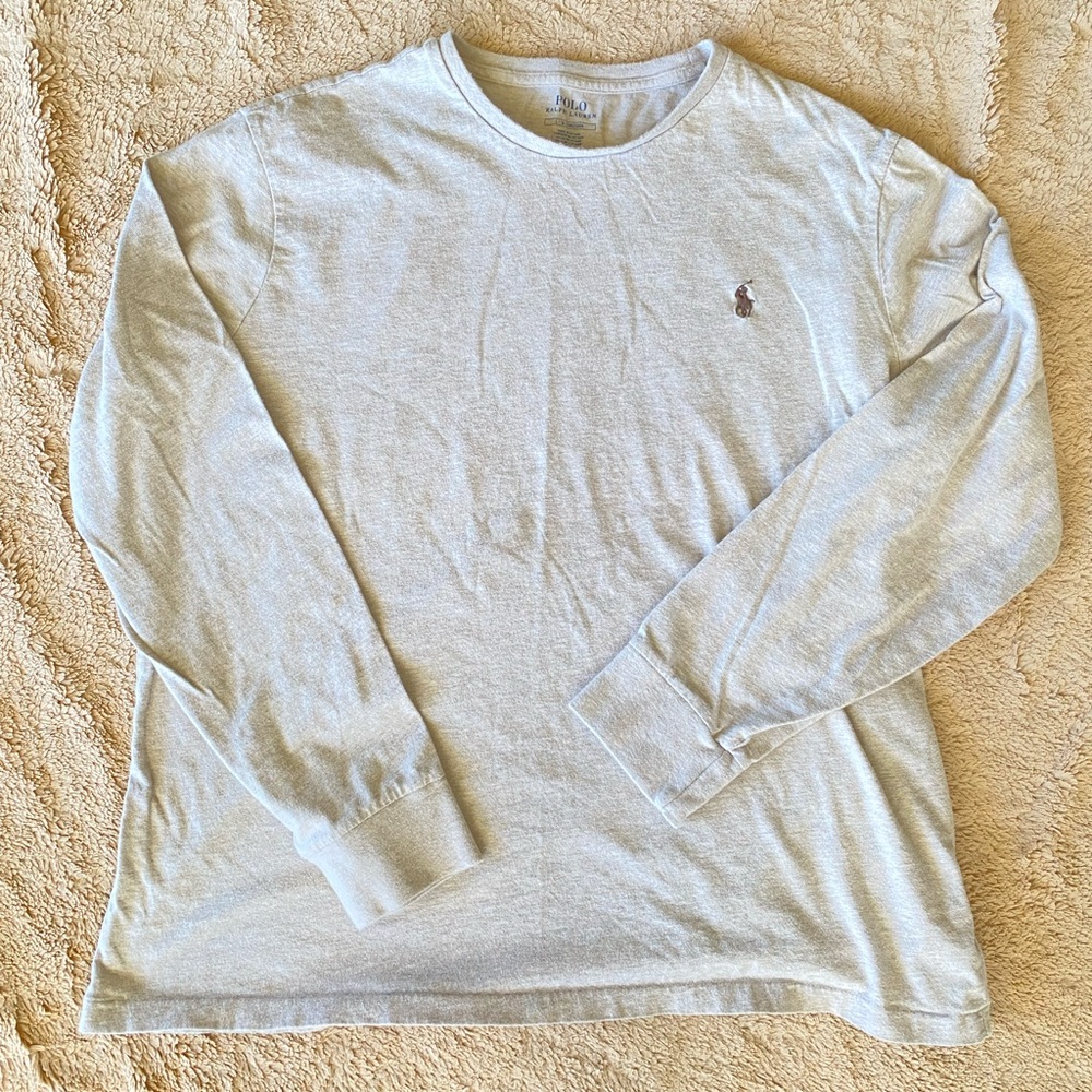 Men’s Large Grey/Oatmeal Long Sleeve Polo Ralph Lauren T-Shirt